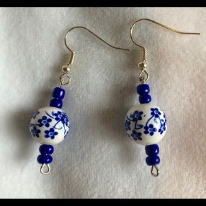 Handcrafted Blue Floral Porcelain Earrings